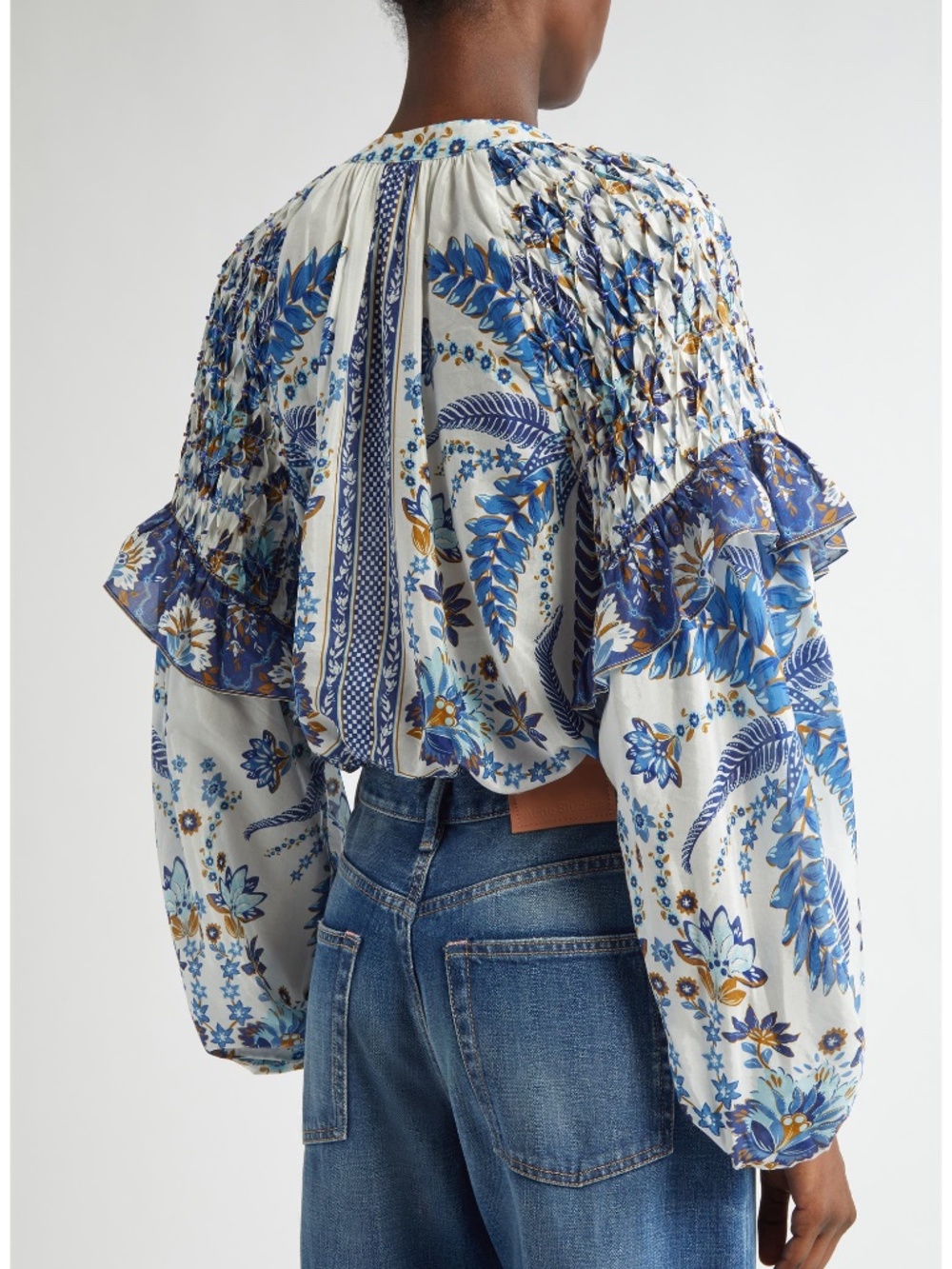 *SOLD* Farm Rio Ana Tapestry Cotton Blend Ruffle Top Blouse Small NWT Blue - Picture 3 of 15